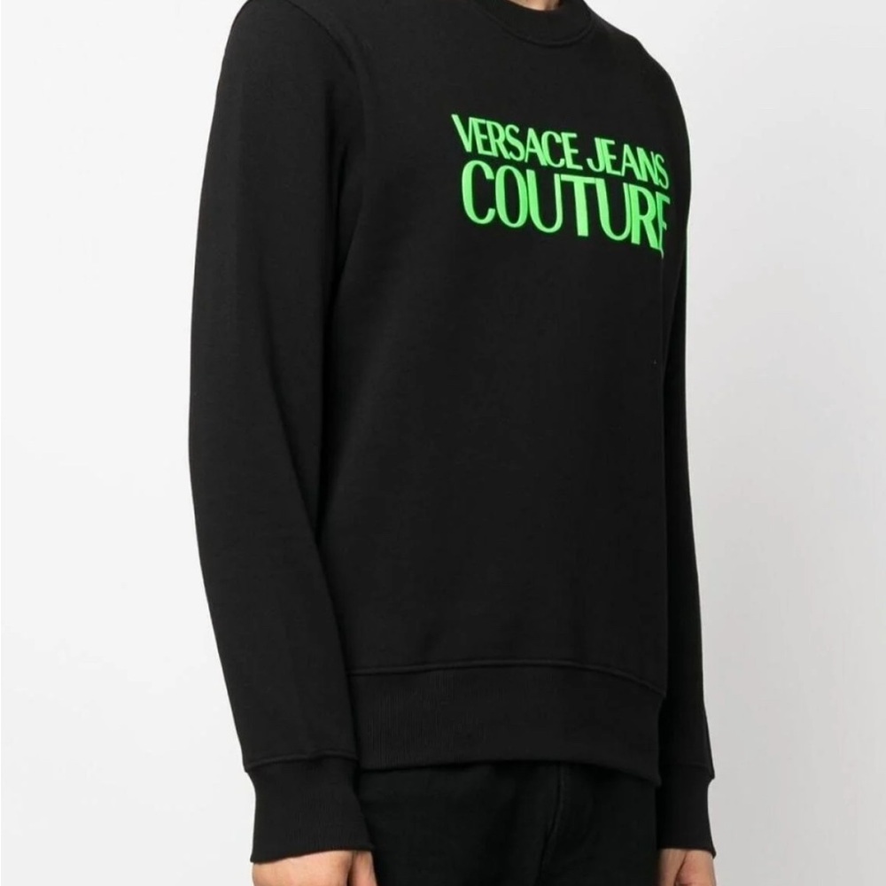 Versace Jeans Collection Black and Neon Green Crewneck Sweater